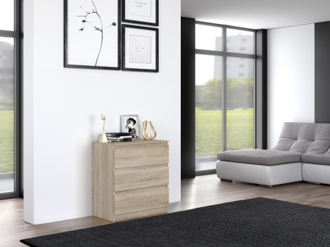 Komoda z 3 szufladami Lilia 70 cm Duża Do Salonu Pojemna Dąb Sonoma