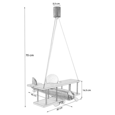 LAMPA WISZĄCA SAMOLOT DUŻY BIAŁY SZARY E27 DZIECI