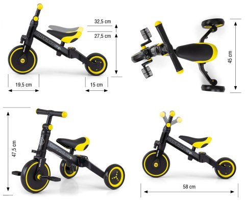 ROWEREK TRÓJKOŁOWY BIEGOWY Z PEDAŁAMI 3W1 OPTIMUS BLACK PIANKOWE KOŁA 12m+