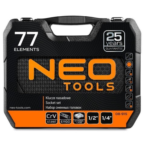 NEO ZESTAW KLUCZY NASADOWYCH 1/4'',1/2'' 77 CZĘŚCI CRV NEO