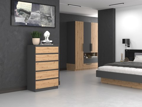 Komoda z 5 Szufladami Duża Do Salonu 70x109x40 cm Antracyt Artisan Lilia L5