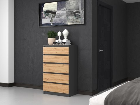 Komoda z 5 Szufladami Duża Do Salonu 70x109x40 cm Antracyt Artisan Lilia L5