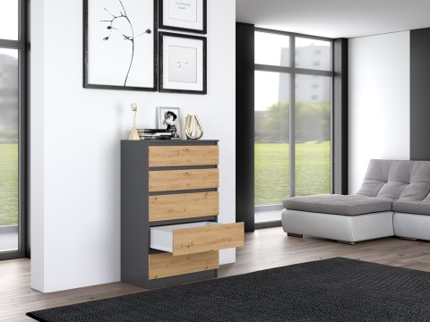 Komoda z 5 Szufladami Duża Do Salonu 70x109x40 cm Antracyt Artisan Lilia L5