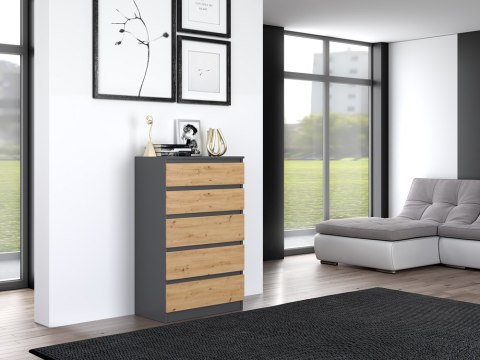Komoda z 5 Szufladami Duża Do Salonu 70x109x40 cm Antracyt Artisan Lilia L5