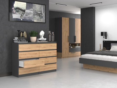 Komoda z szufladami Lilia L8 140 cm Duża Do Salonu Pojemna Antracyt Artisan