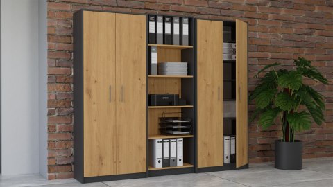 Regał Na Książki Segregatory Półka x8 Do Salonu 74 cm Antracyt Arti Lidia