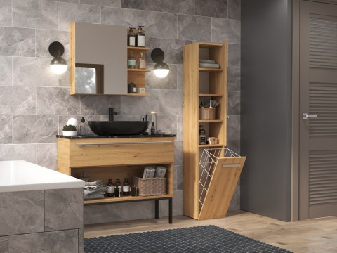 Szafka Łazienkowa Stojąca Słupek Dąb Artisan z Koszem 31 cm Lena IV Regał