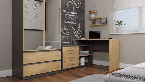 Biurko Narożne Komputerowe 120 3 Szuflady Szkolne Solidne Daniel Antracyt