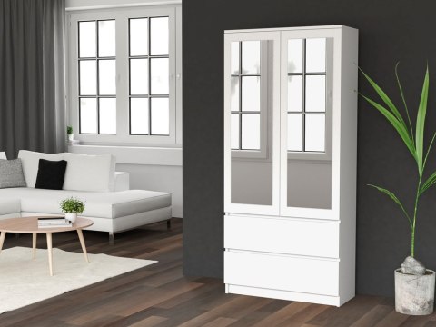 Szafa Biała Z Lustrem Garderoba 2D2S 90 cm 2 Szuflady 4 Półki Drążek Duża