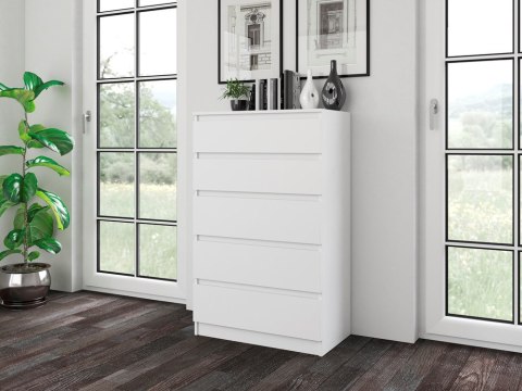 Komoda z 5 Szufladami Duża Do Salonu 70x109x40 cm Biała Lilia L5 Pojemna
