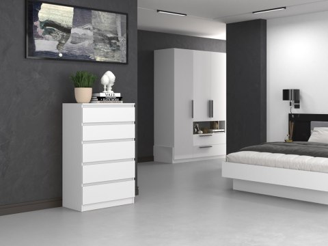 Komoda z 5 Szufladami Duża Do Salonu 70x109x40 cm Biała Lilia L5 Pojemna