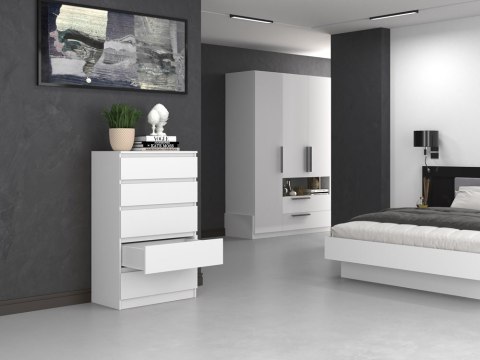 Komoda z 5 Szufladami Duża Do Salonu 70x109x40 cm Biała Lilia L5 Pojemna