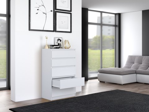 Komoda z 5 Szufladami Duża Do Salonu 70x109x40 cm Biała Lilia L5 Pojemna