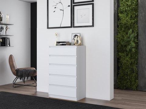Komoda z 5 Szufladami Duża Do Salonu 70x109x40 cm Biała Lilia L5 Pojemna
