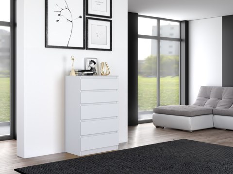 Komoda z 5 Szufladami Duża Do Salonu 70x109x40 cm Biała Lilia L5 Pojemna
