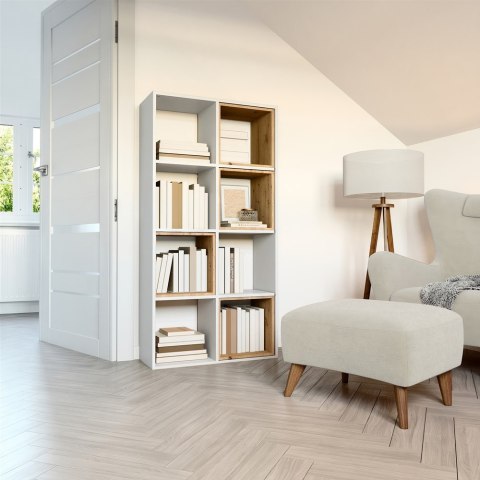 Regał Komorowy LAX 2x4 Otwarty 8 Półek Na Książki Zabawki Biały Do Salonu