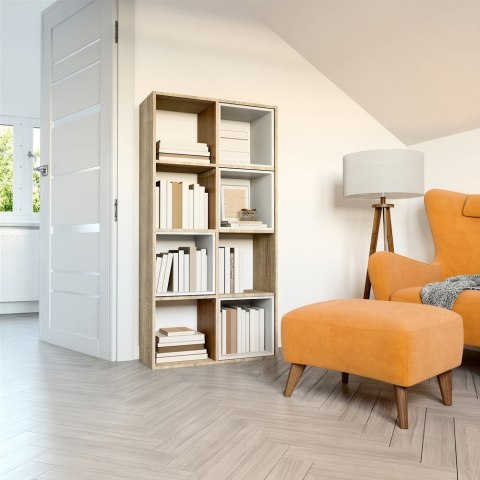 Regał Komorowy LAX 2x4 Otwarty 8 Półek Na Książki Zabawki Dąb Sonoma Salon