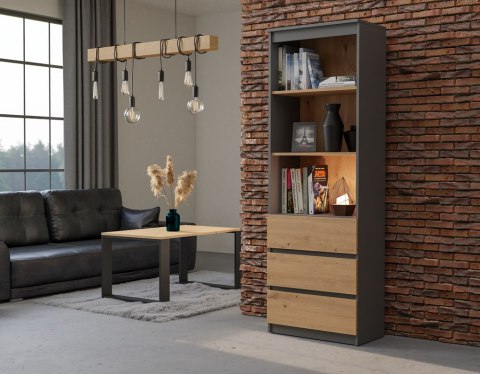 Regał Na Książki Segregatory Półka x3 Biurowy Do Salonu Roxi 60 cm Antracyt