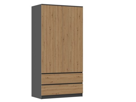Szafa Garderoba 2D2S 90 cm 2 Szuflady 4 Półki Drążek Duża Antracyt Artisan