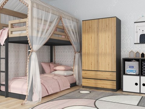 Szafa Garderoba 2D2S 90 cm 2 Szuflady 4 Półki Drążek Duża Antracyt Artisan