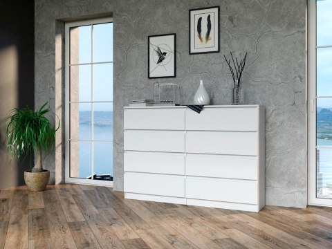 Komoda z szufladami Lilia L8 140 cm Duża Do Salonu Pojemna Biała Mat