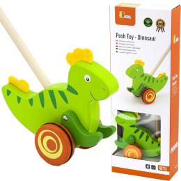 DREWNIANA ZABAWKA DLA DZIECKA PCHACZ DINOZAUR
