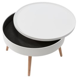 STOLIK KAWOWY OKRĄGŁY + SCHOWEK 60CM SOSNOWE NOGI