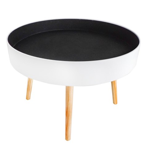 STOLIK KAWOWY OKRĄGŁY + SCHOWEK 60CM SOSNOWE NOGI