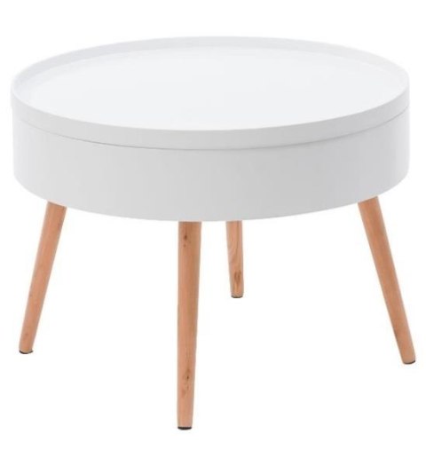 STOLIK KAWOWY OKRĄGŁY + SCHOWEK 60CM SOSNOWE NOGI
