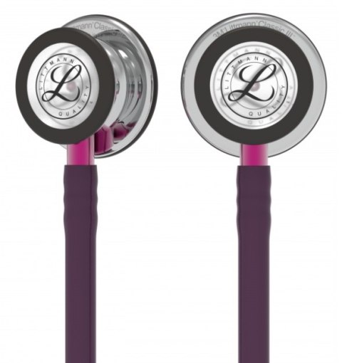 Stetoskop Littmann Classic III 5960 Stetoskop internistyczny Mirror-Finish, przewód śliwkowy, trzonek różowy, lira smoke