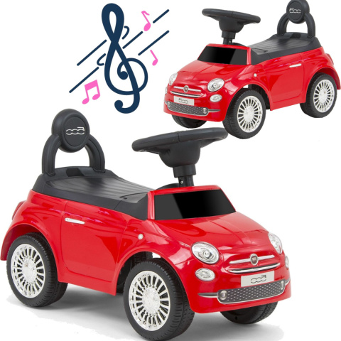 JEŹDZIK AUTO DLA DZIECI FIAT 500 DŹWIĘKI SCHOWEK CZERWONY