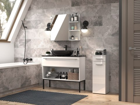 Szafka Łazienkowa Stojąca Słupek 85 cm Regał Lena S1D Szuflada Biała Połysk