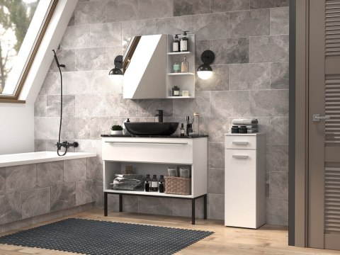 Szafka Łazienkowa Stojąca Słupek 85 cm Regał Lena S1D Szuflada Biała Matowa