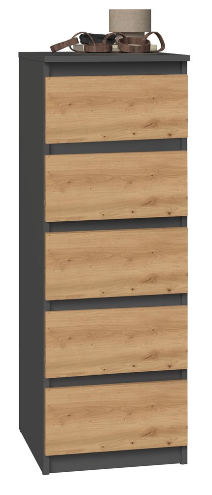Komoda z 5 Szufladami Do Salonu 40x111x45 Wąska Antracyt Artisan Lilia L5W