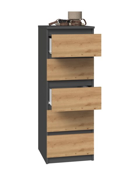 Komoda z 5 Szufladami Do Salonu 40x111x45 Wąska Antracyt Artisan Lilia L5W