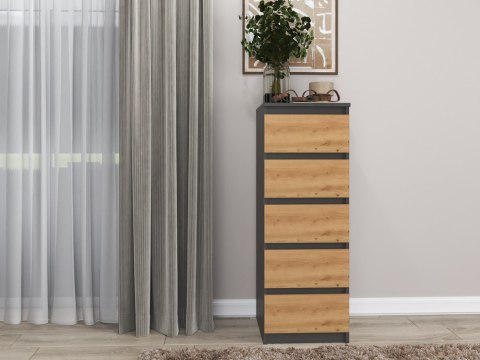 Komoda z 5 Szufladami Do Salonu 40x111x45 Wąska Antracyt Artisan Lilia L5W