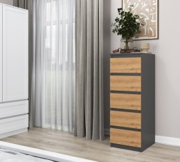 Komoda z 5 Szufladami Do Salonu 40x111x45 Wąska Antracyt Artisan Lilia L5W