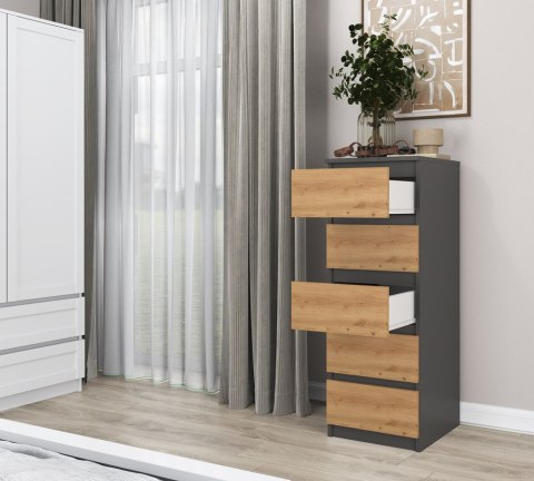 Komoda z 5 Szufladami Do Salonu 40x111x45 Wąska Antracyt Artisan Lilia L5W