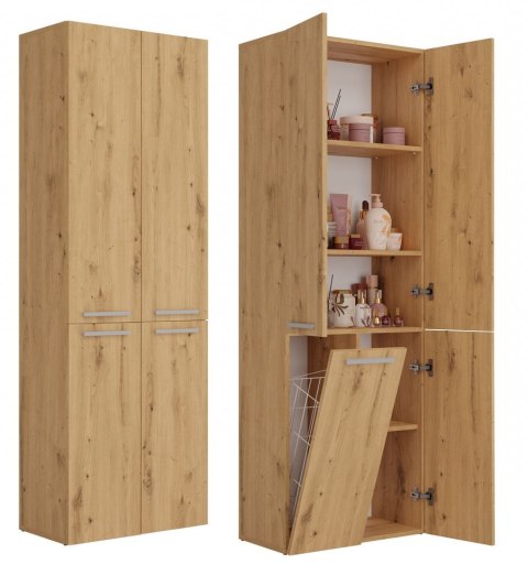 Szafka Łazienkowa Stojąca Słupek Dąb Artisan z koszem 60 cm Lena 1KDD