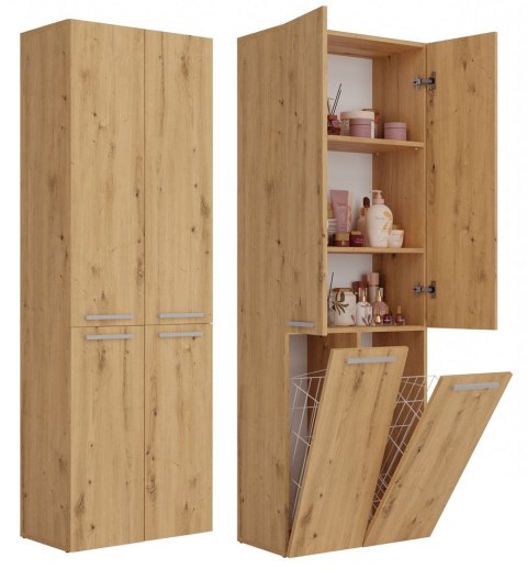 Szafka Łazienkowa Stojąca Słupek Dąb Artisan z koszem 60 cm Lena 2KDD