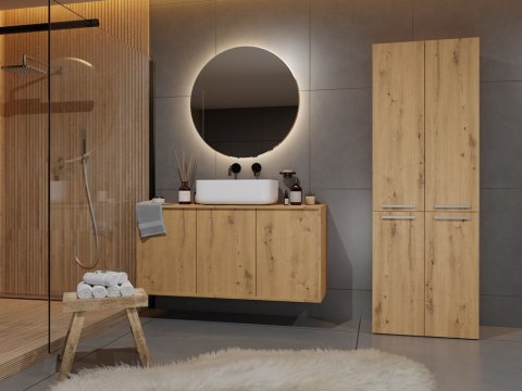 Szafka Łazienkowa Stojąca Słupek Dąb Artisan z koszem 60 cm Lena 2KDD