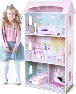 DREWNIANY DOMEK DLA LALEK + MEBELKI WYSOKA REZYDENCJA JAGODOWA ECOTOYS