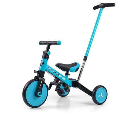 Rowerek 4w1 Biegowy Trójkołowy z Pedałami z Rączką Optimus Plus Blue Milly Mally