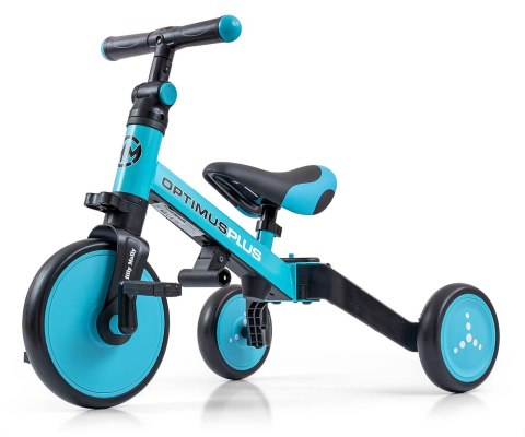 Rowerek 4w1 Biegowy Trójkołowy z Pedałami z Rączką Optimus Plus Blue Milly Mally