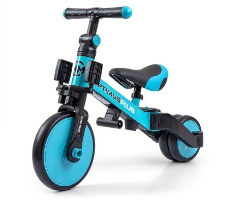 Rowerek 4w1 Biegowy Trójkołowy z Pedałami z Rączką Optimus Plus Blue Milly Mally