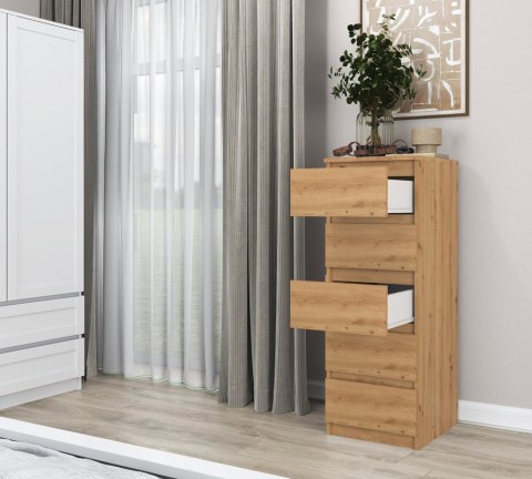 Komoda z 5 Szufladami Do Salonu 40x111x45 Wąska Dąb Artisan Lilia L5W