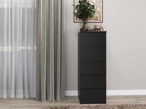 Komoda z 5 Szufladami Do Salonu 40x111x45 Wąska Czarna Pojemna Lilia L5W