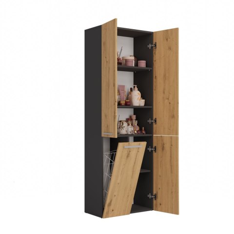 Szafka Łazienkowa Stojąca Słupek Antracyt Artisan z koszem 60 cm Lena 1KDD