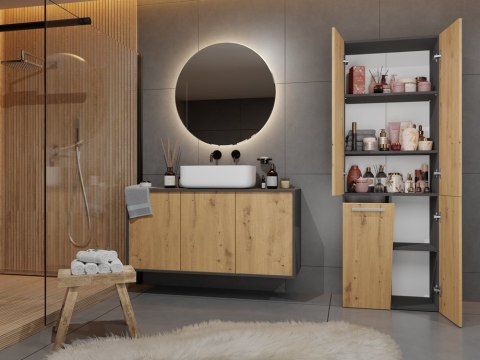 Szafka Łazienkowa Stojąca Słupek Antracyt Artisan z koszem 60 cm Lena 1KDD