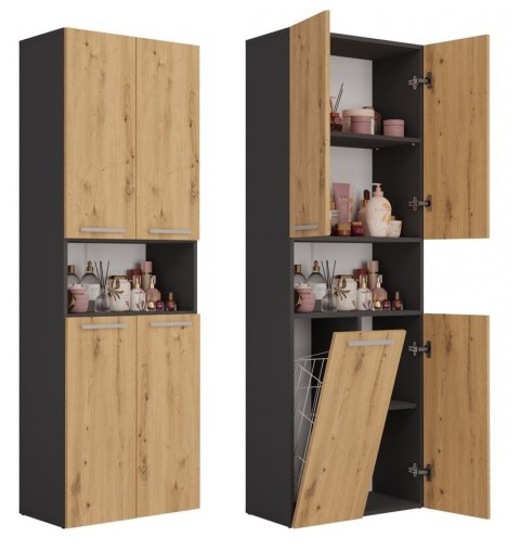 Szafka Łazienkowa Stojąca Słupek Antracyt Artisan z koszem 60 cm Lena 1KDK